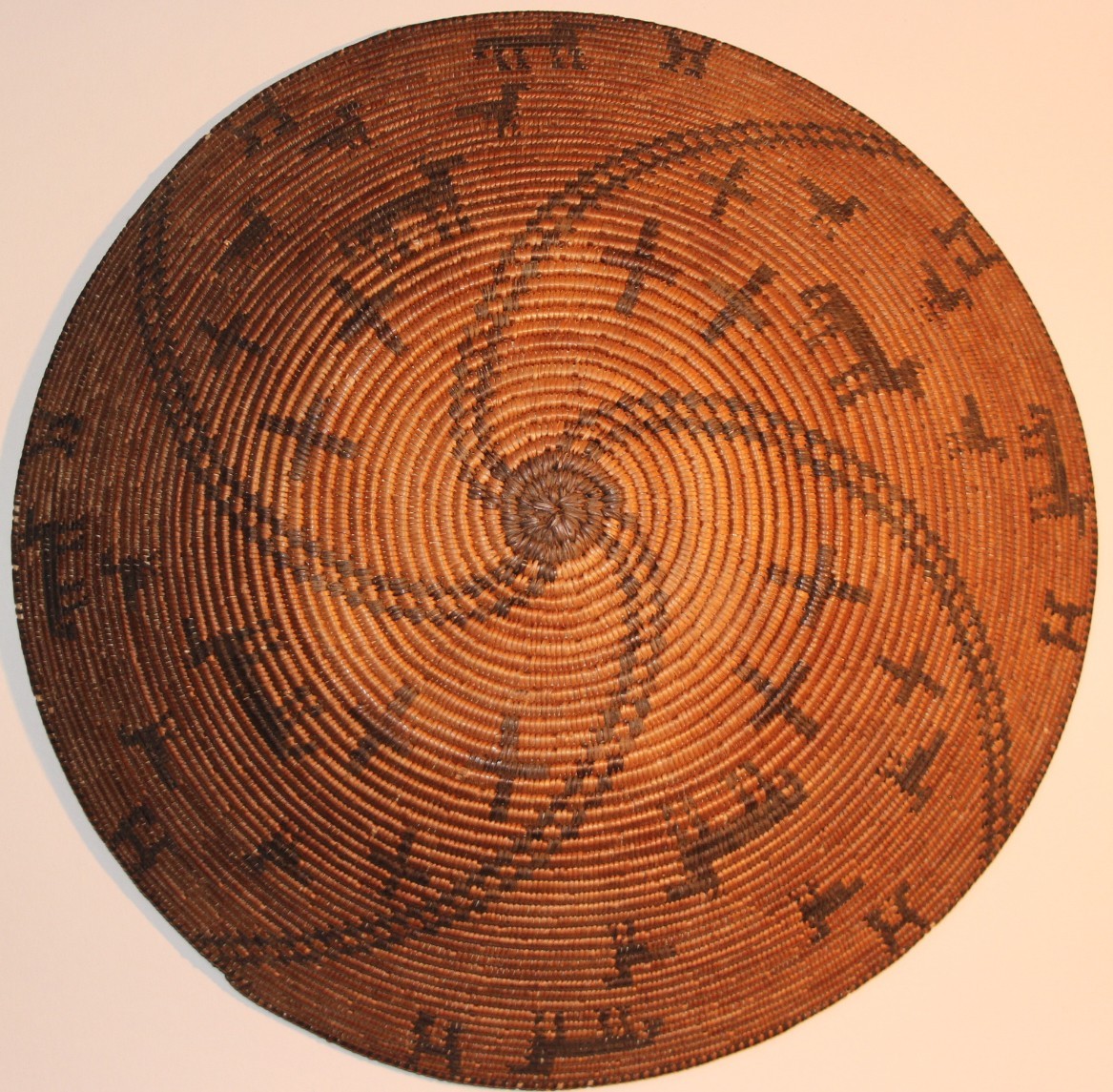 Vintage Apache Pictorial Basketry Tray with Animals, Birds and Crosses