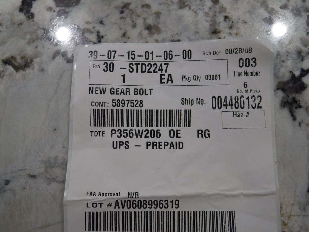 Lycoming STD2247 Gear Bolt