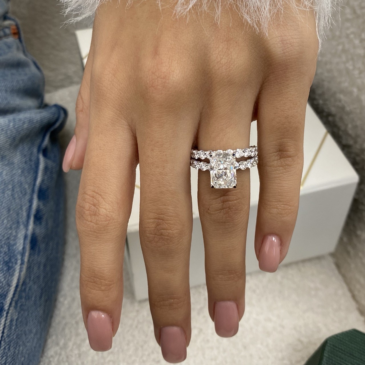 Diamond Radiant Ring Set VS1 F IGI Certified 5.8 Ct Labcreated 18K White Gold