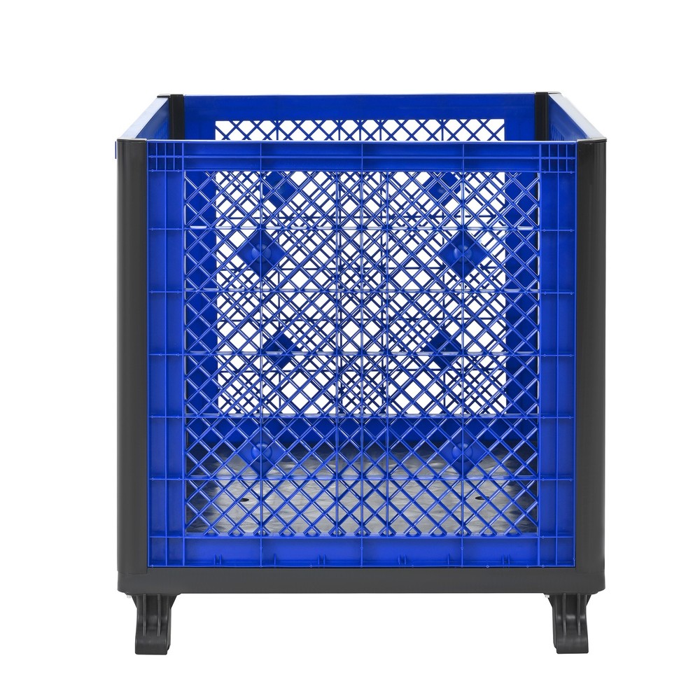 Collapsible Bulk Container Mesh Walls 600lb Capacity Stackable 4 High Blue