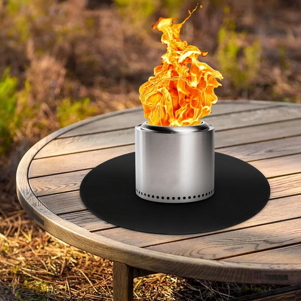 20 inch Fire Pit Mat Round 4-Layer Under Grill Mat Fireproof Fire Pit Pad Black