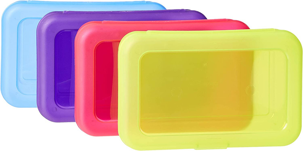 4-Pack Large Pencil Cases, Storage Organizer, Durable Plastic School Supply Box,