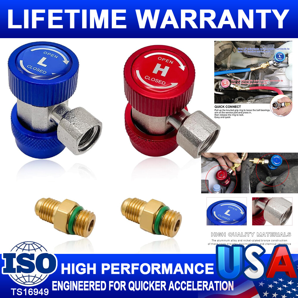 2X Adjustable A/C HVAC Adapter High Low Quick Coupler Hose Connector Fitting Kit