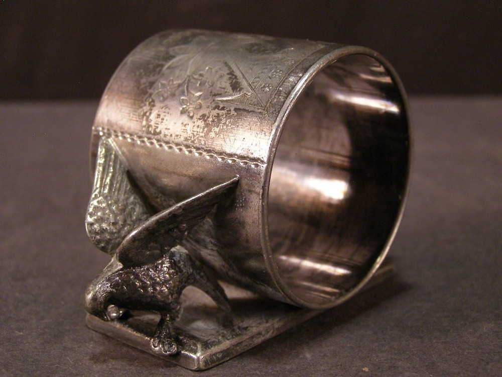 Victorian Silver Plate "DOUBLE EAGLE" Napkin Ring Engraved Holder Stand Figural~
