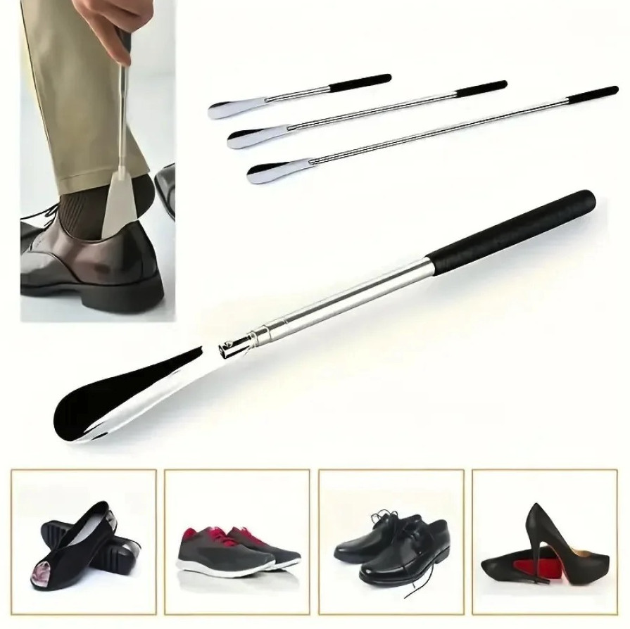 1pc Stainless Steel Retractable Shoe Horn Long Handle Shoe Helper - NEW