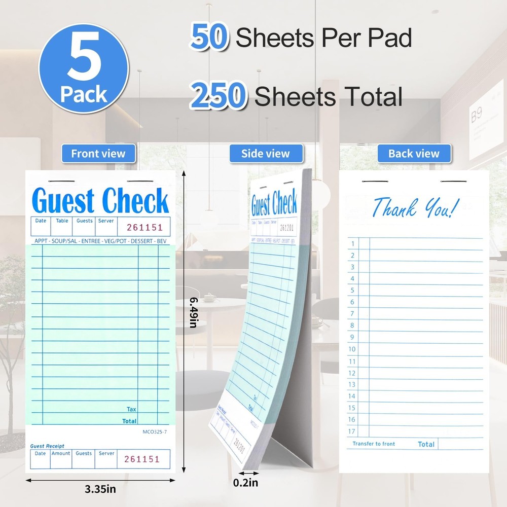 Darcvds 5 Pack Guest Check Books, Server Note Pads for Restaurant, Green Wait...