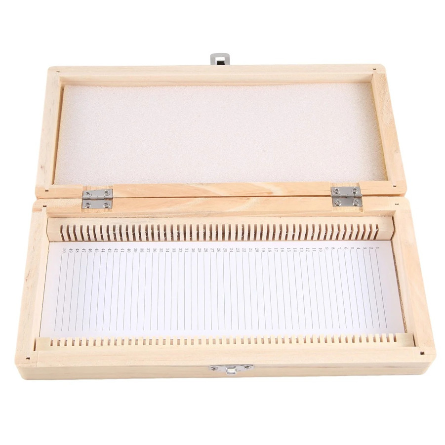 1pcs Wooden Microscope Slide Storage Box – Holds 50 Slides Securely - NEW