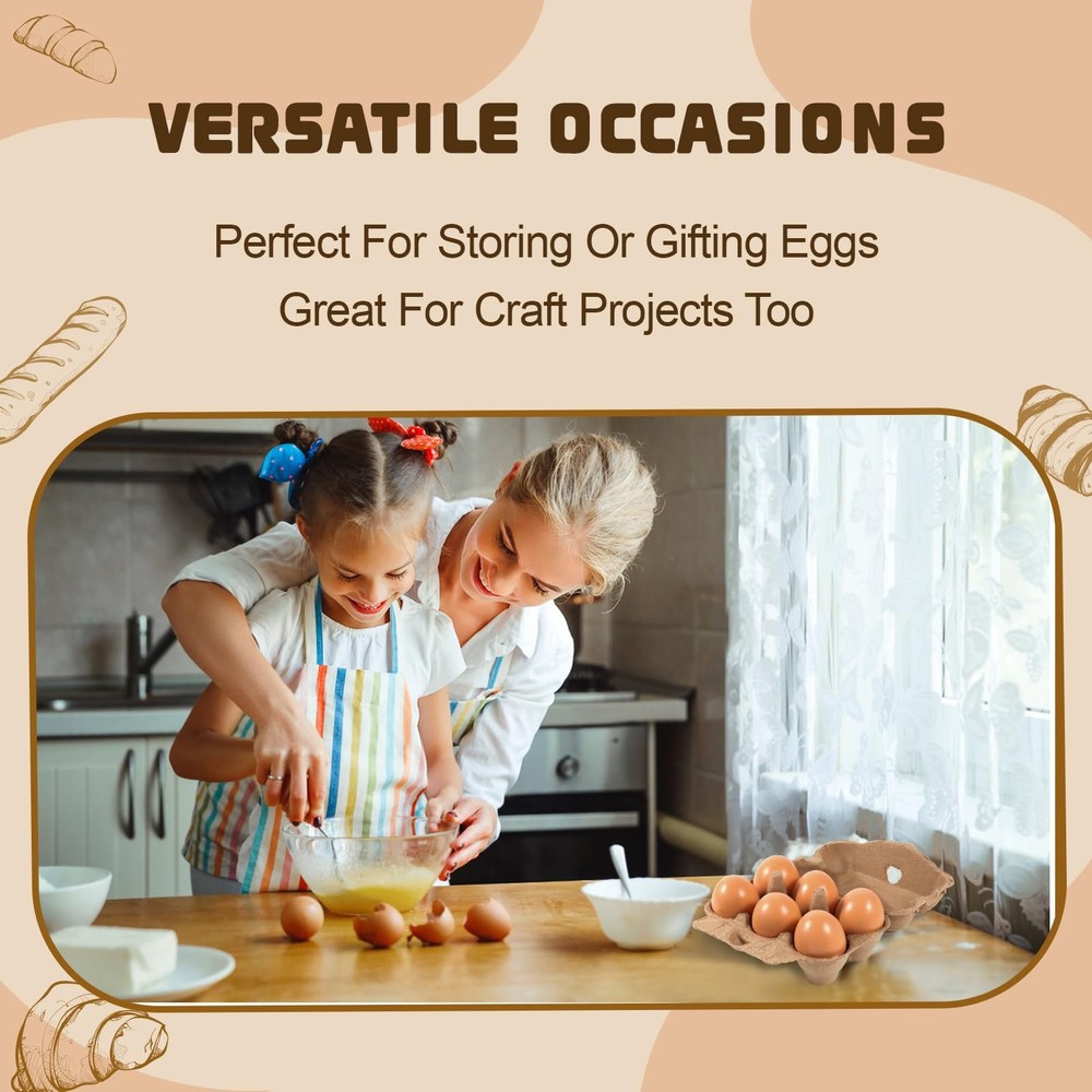 40 Pack Half Dozen Egg Cartons Bulk 6 Count, Empty Natural Paper Pulp Egg Car...