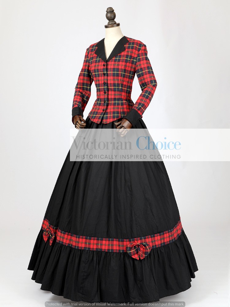 Victorian Dickens Caroler Red Tartan Walking Dress Period Theater Costume 122