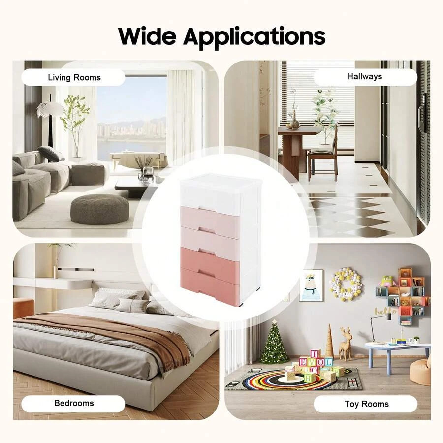 NEW Elegant CupboardGradient Pink 5-Drawer Storage Cabinet, Modern Space-Saving
