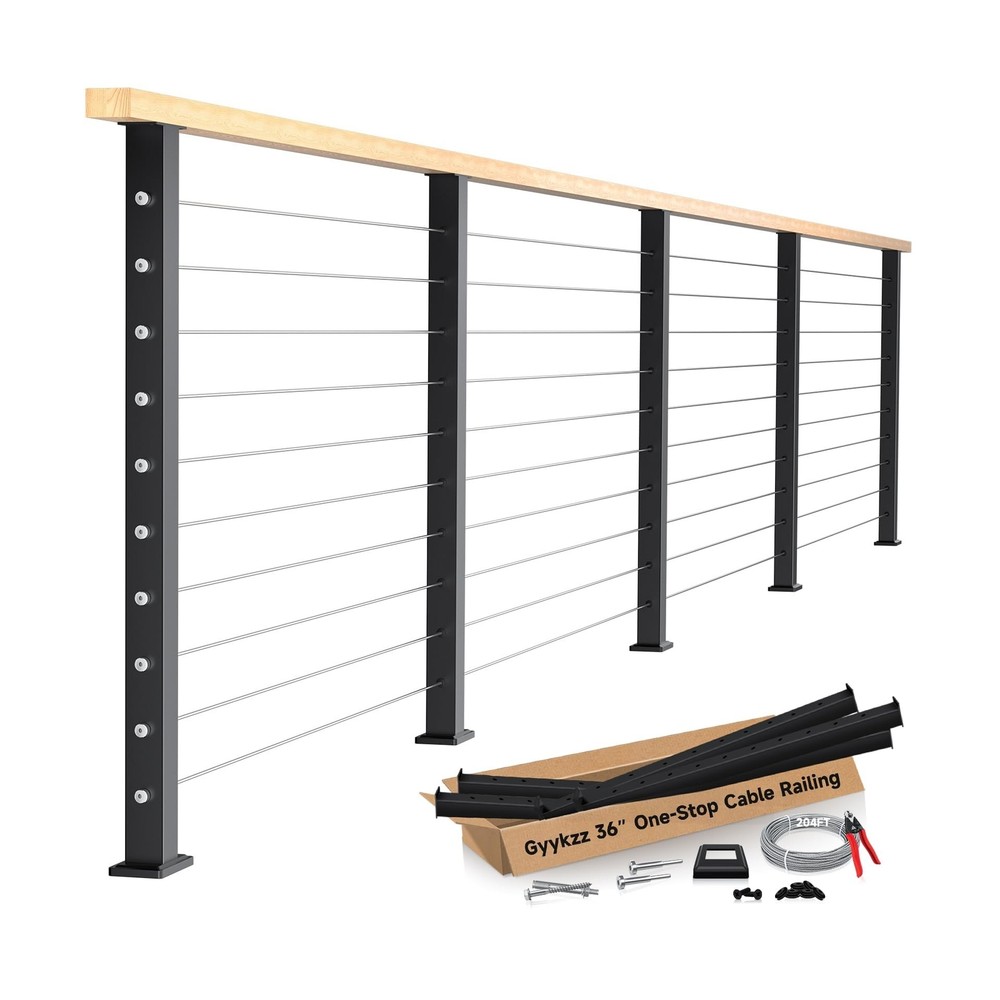One-Stop Cable Railing Post Kit, 5 Pack Level Drilled Line Post 36", Fixed To...