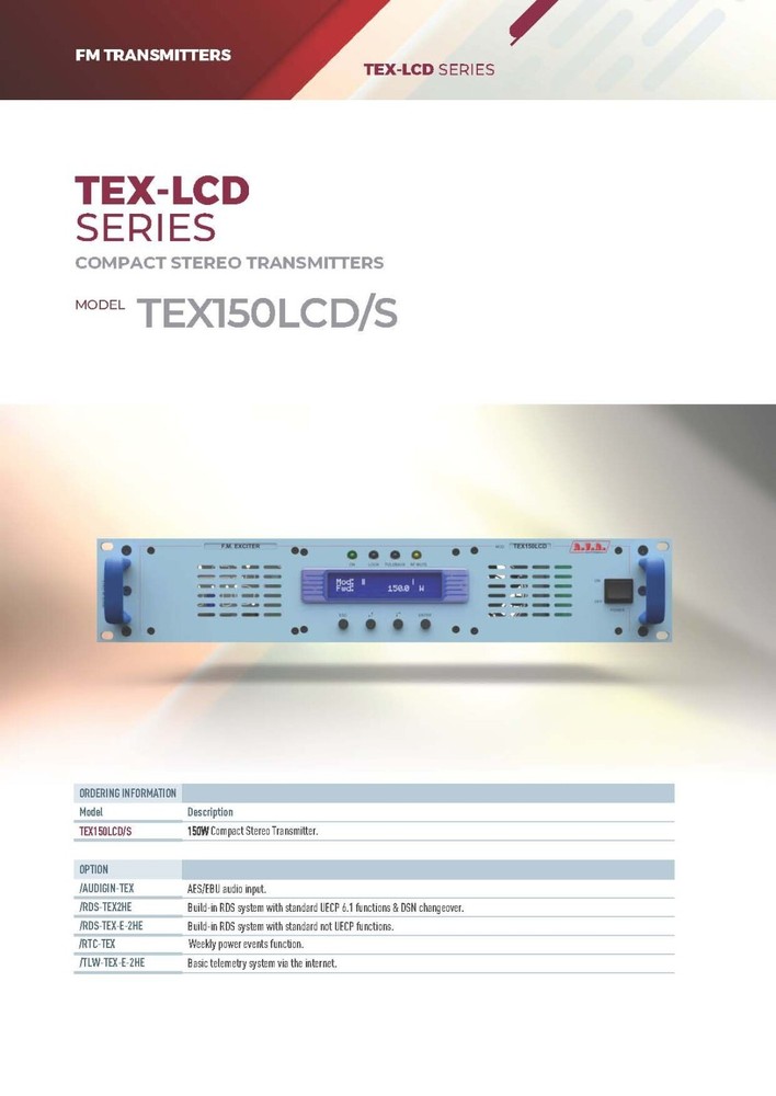 Broadcast RVR TEX 150 LCD 150w FM Transmitter with Encoder Stereo - 88 108 Mhz