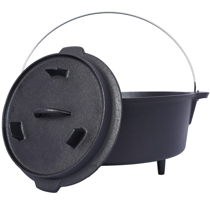 Pre-Seasoned Cast Iron Dutch Oven w/Skillet Lid Outdoor Camping Deep Pot 6 Quart