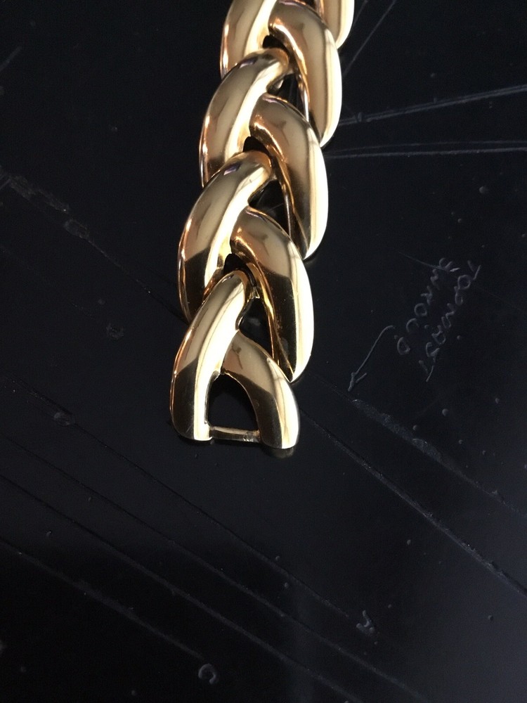 Gold Tone Link Bracelet With Fold Over Clasp EUC