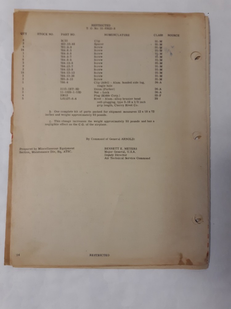 North American Model B-25H Technical Orders Original