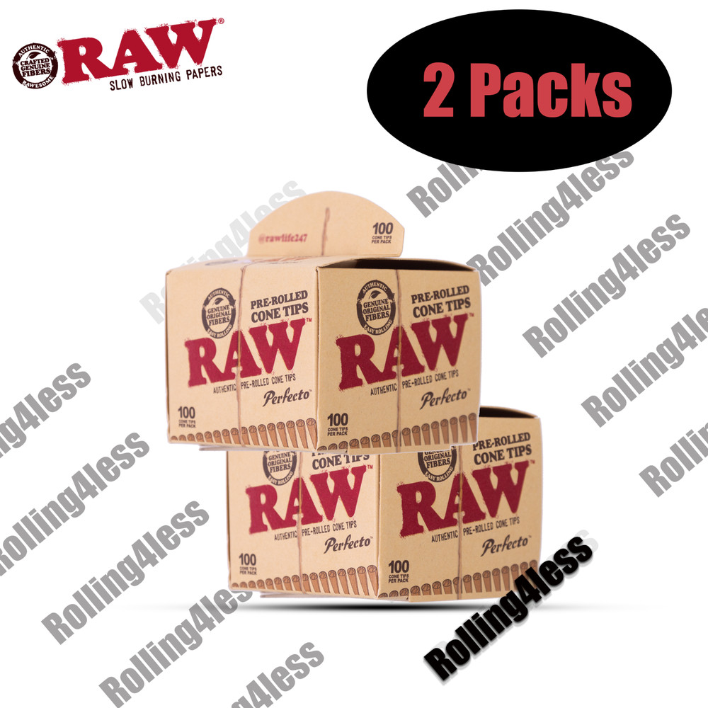 RAW PRE-ROLLED PERFECTO CONE TIPS - 100 COUNT (2 Boxes 200 Total)