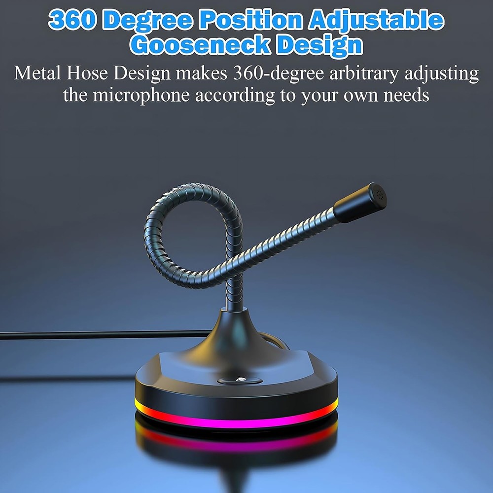 USB Computer Microphone with Mute Button and RGB Lighting,Plug&Play Mic for Conf