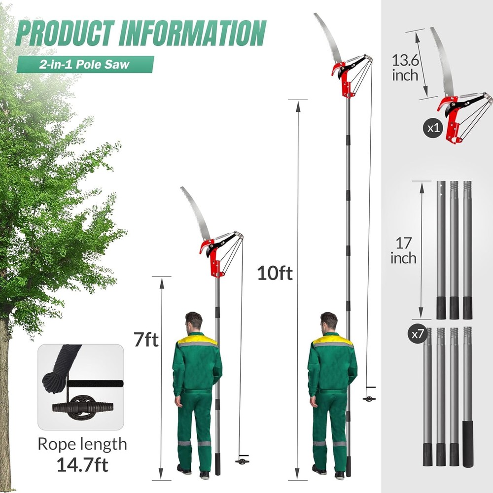 Suchtale 10FT Pole Saw for Tree Trimming, Manual Tree Pruner