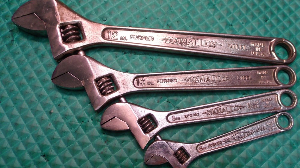 4 PCS. "DIAMALLOY" U.S.A. ADJUSTABLE END WRENCHES
