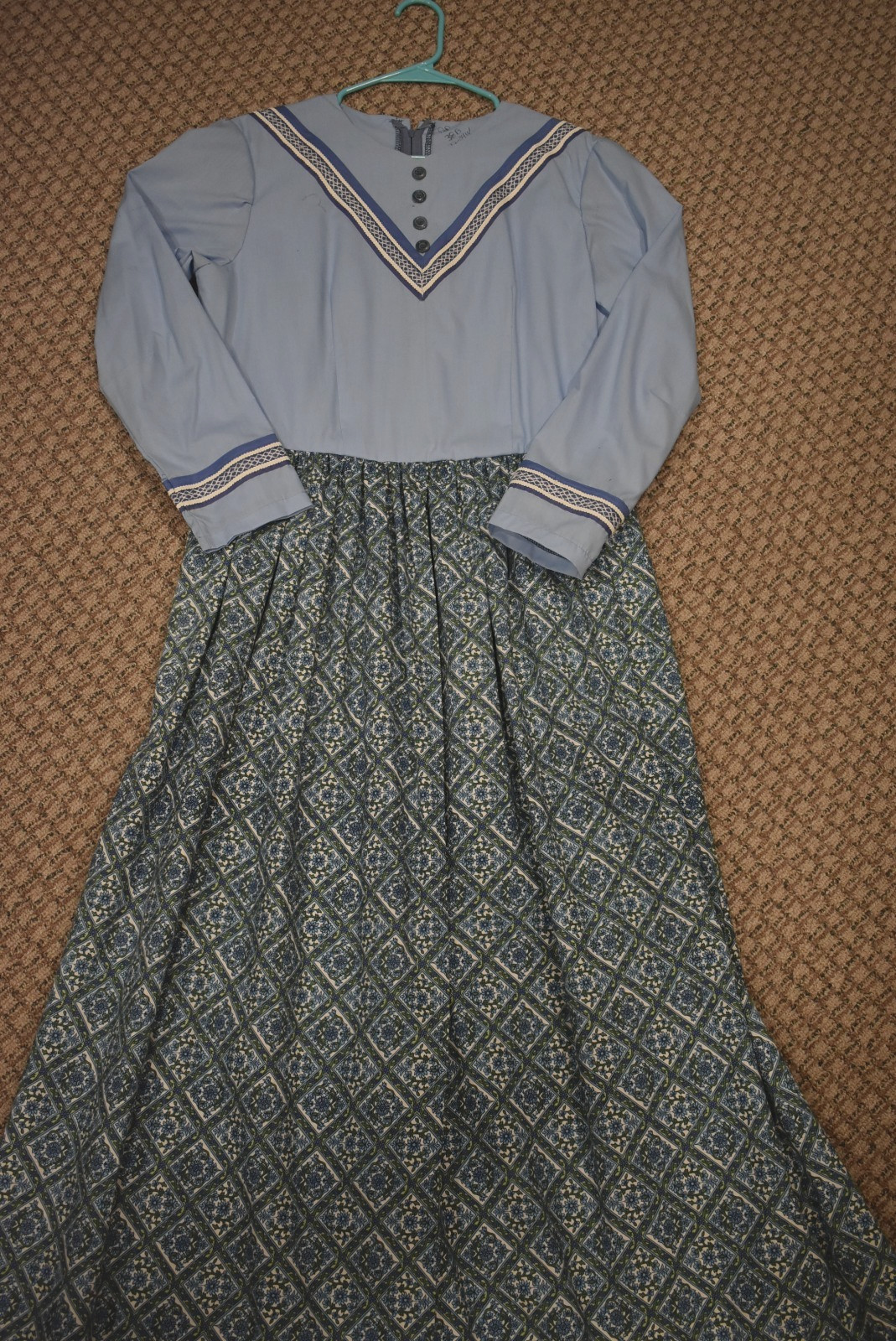 Pioneer Prairie Victorian 19th Century Dress Blue wDiamond Medallion Skirt  AM/L