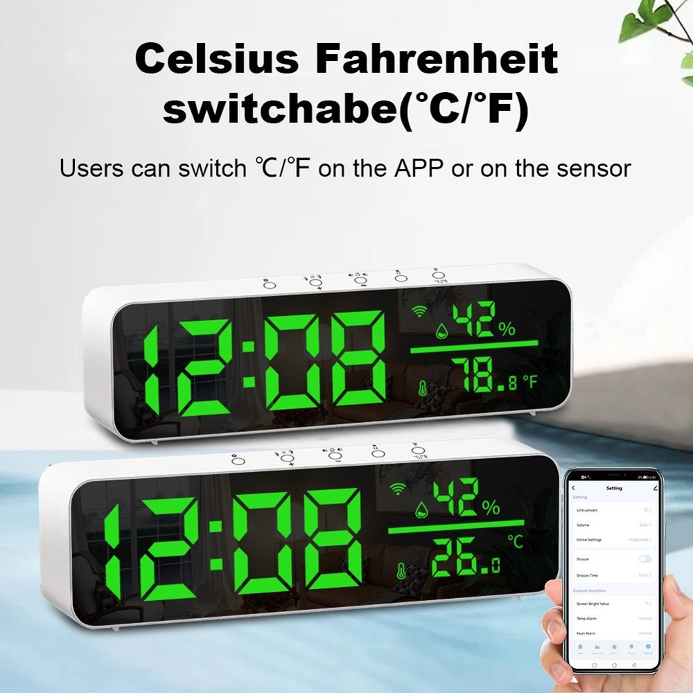 Tuya Wifi Temperature and Humidity Alarm Clock Multi-Function LED Digital2919