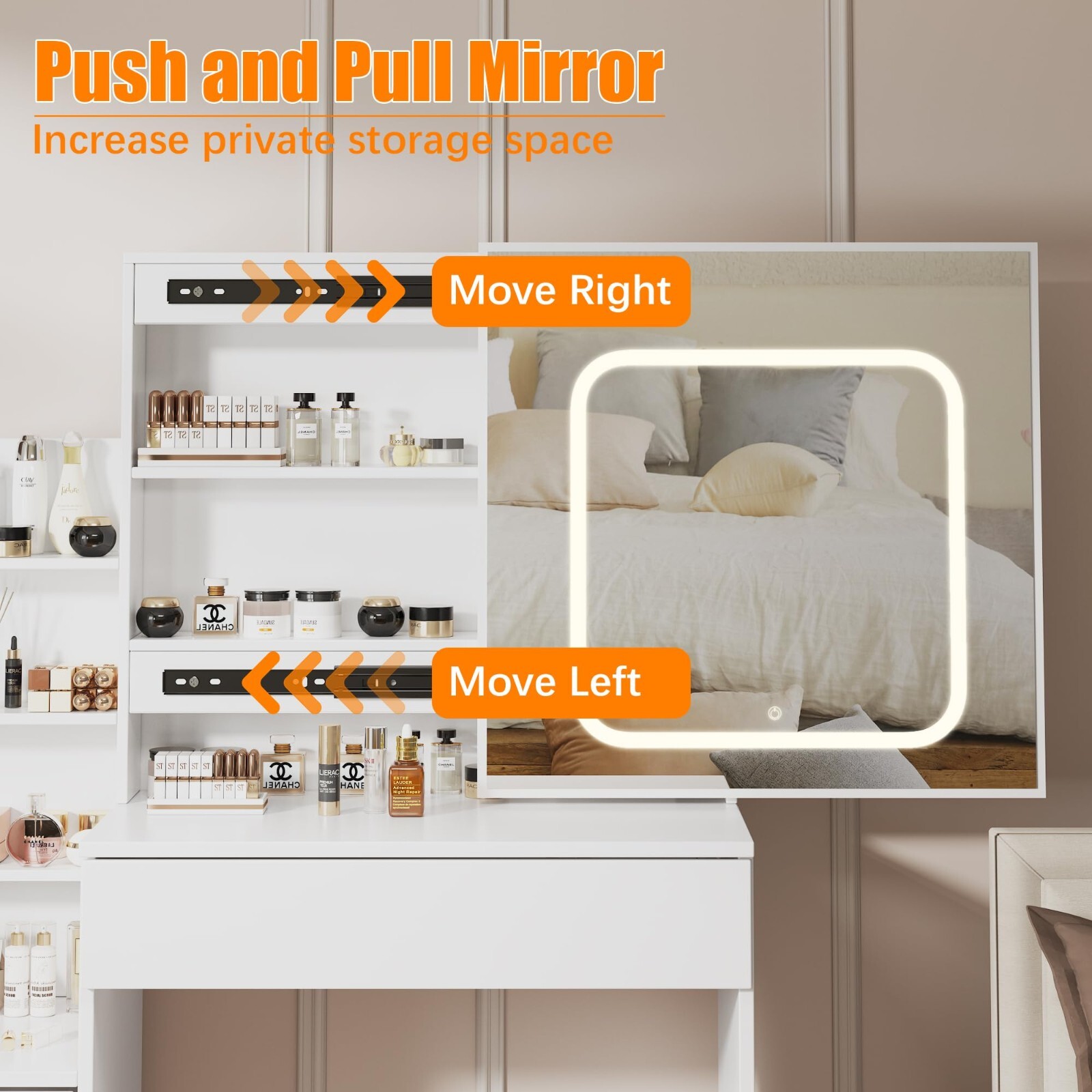 Vanity Desk Makeup Dressing Table Set w/ 4 Drawers Sliding Mirror and LED Lights