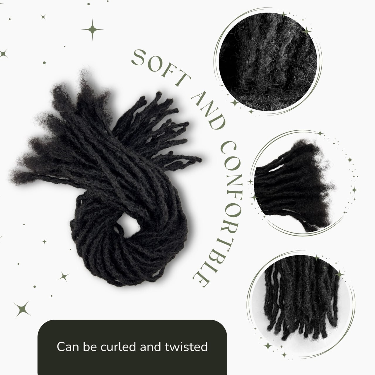 Textured interlocd human hair Dreadlock extensions, blunt tips, length: 4 ''- 60