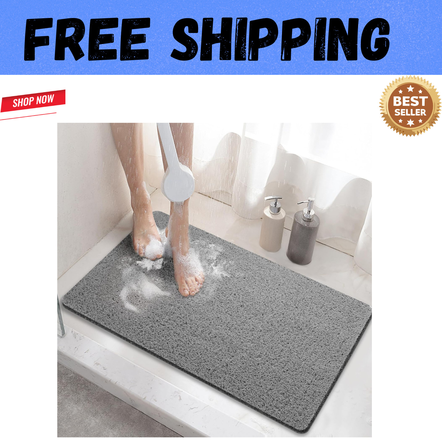 Soft Textured Shower Mat Non Slip Anti Mould for Inside Shower & Bathtub Mats...