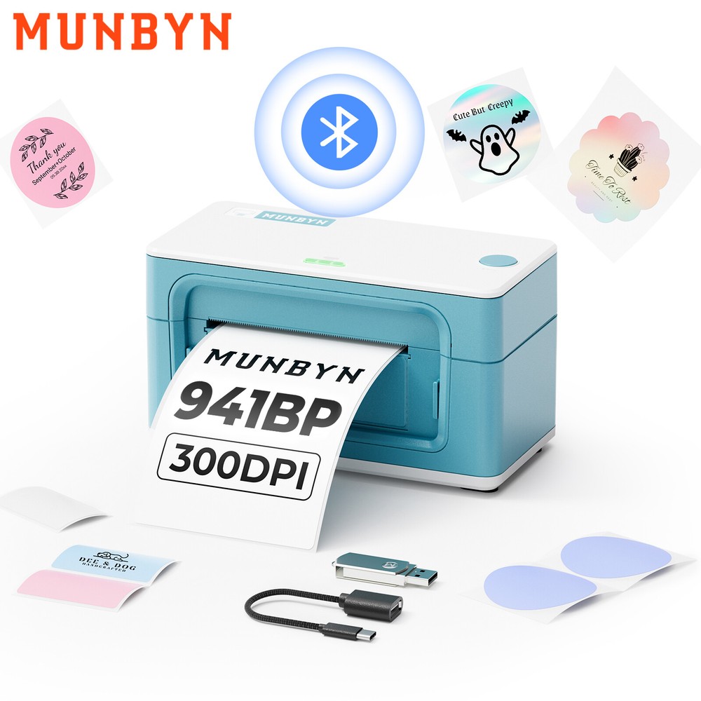 MUNBYN Bluetooth 300DPI Shipping Label Printer 4x6 Thermal Label Printer Green