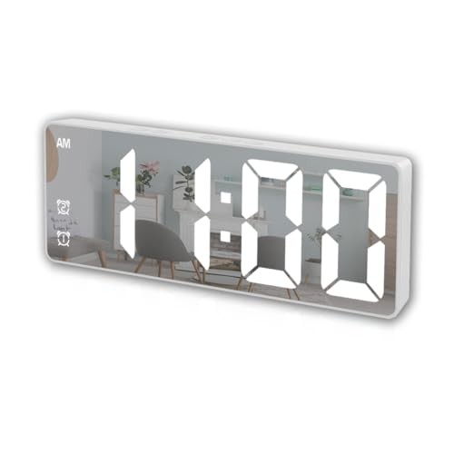 Small Digital Alarm Clock, Mirror Surface LED White Case + White Digit