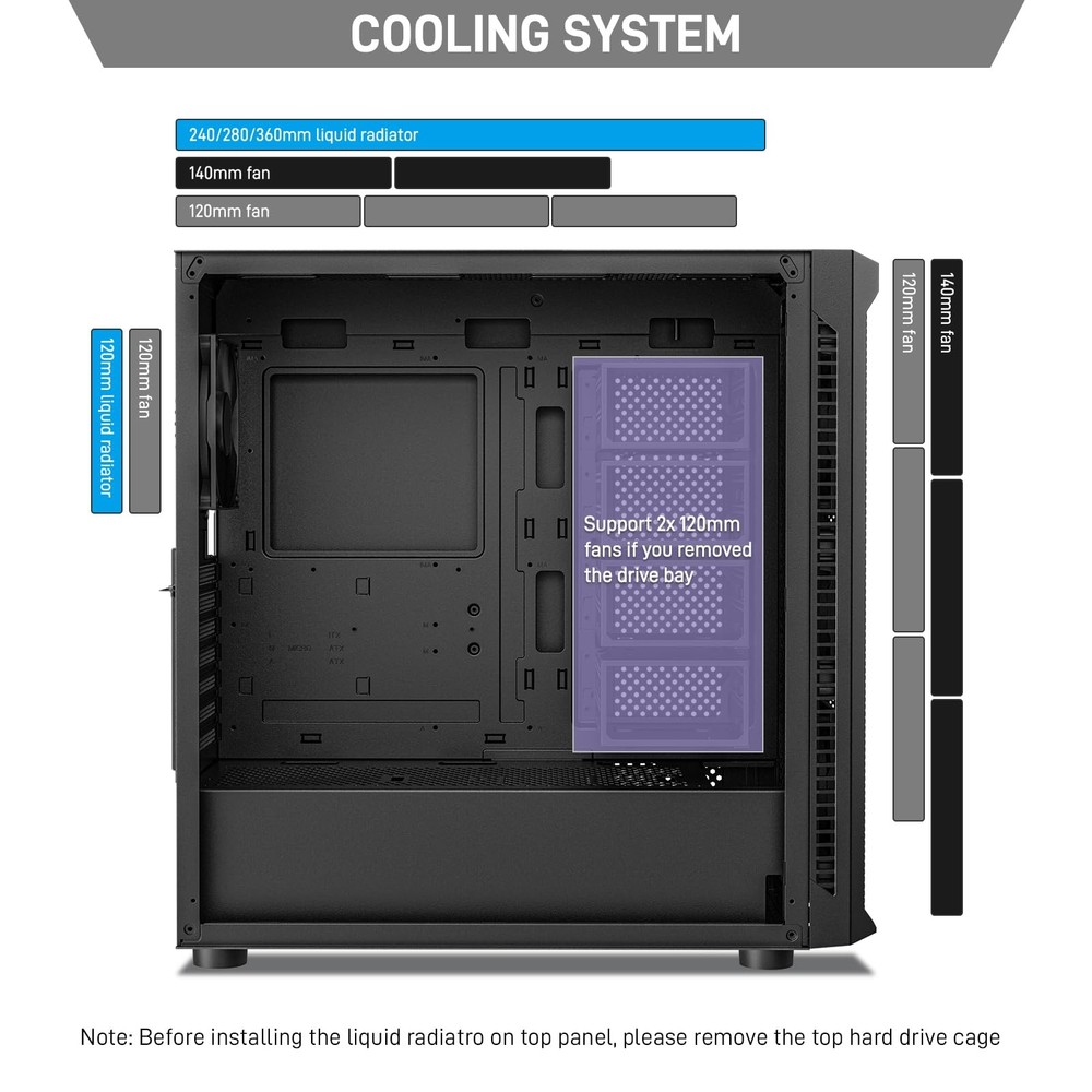DARKROCK Classico Max Storage Master E-ATX Computer Case with 4x120mm Black Fan,