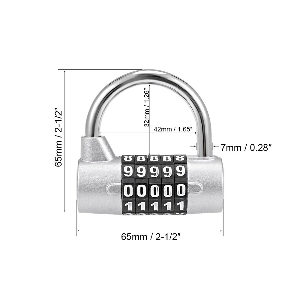 5-Digit Combination Padlock 2-1/2-inch Resettable Gate Locker Lock Silver Tone
