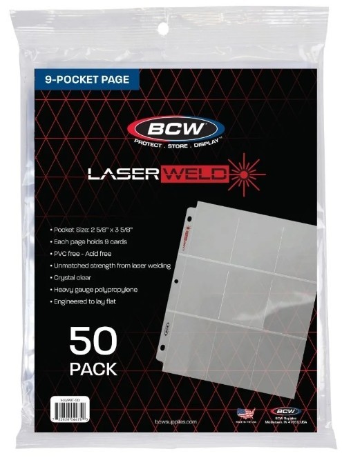 (50 Count) BCW LaserWeld® Single Sided 9-Pocket Page - Top Loading