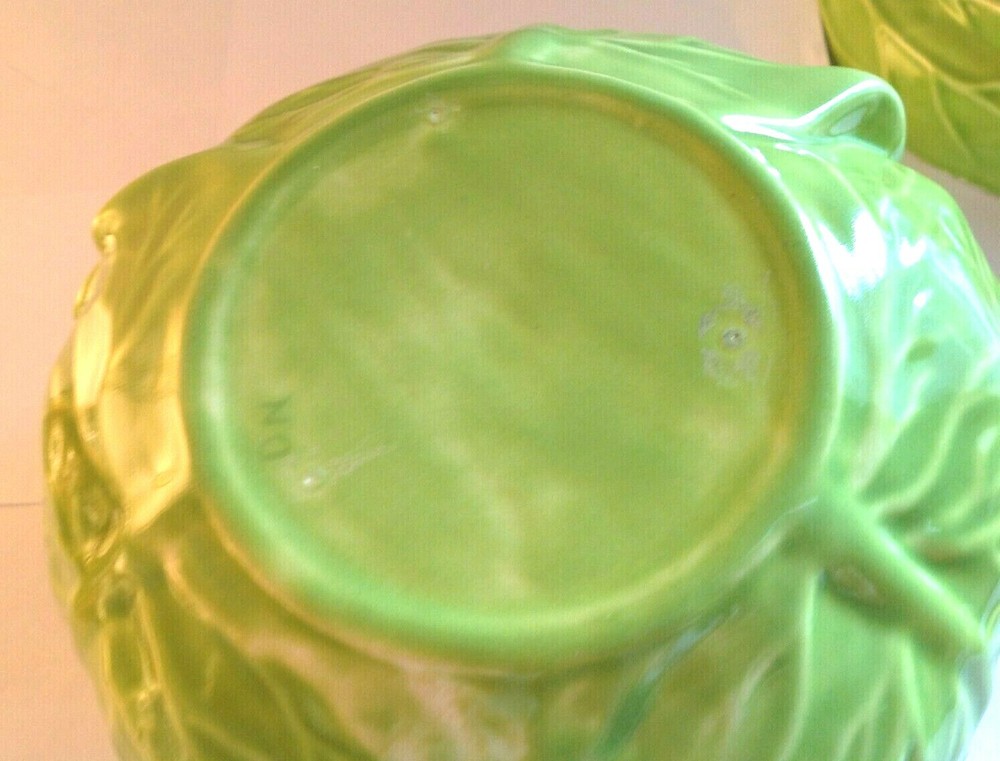 Vintage Bunny Rabbits Inside Green Cabbage Serving Dish