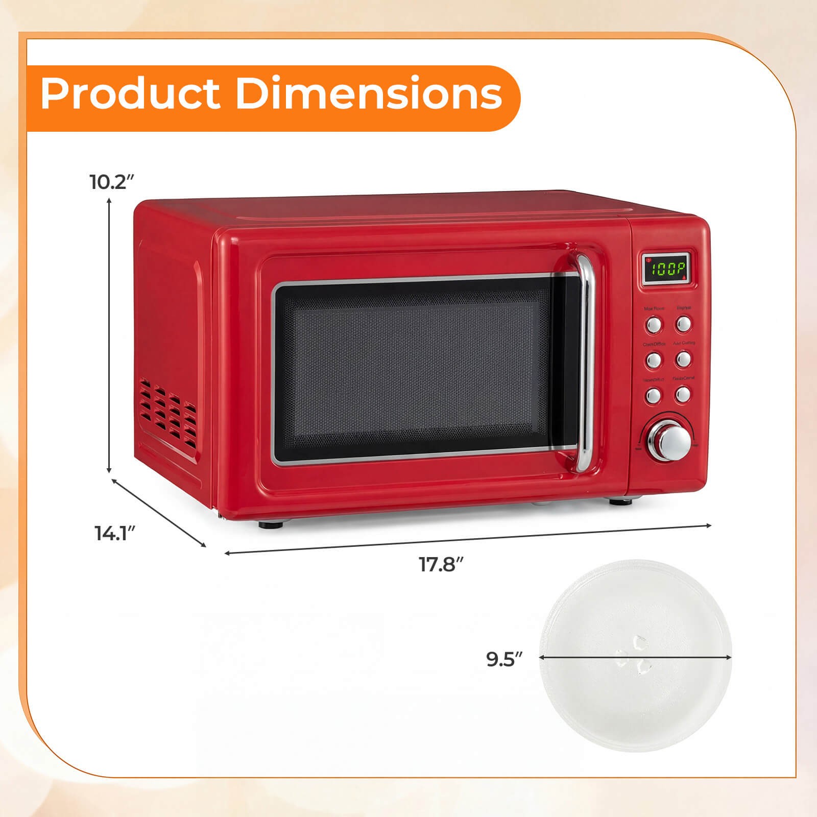 0.7Cu.ft Retro Countertop Microwave Oven 700W LED Display Glass Turntable