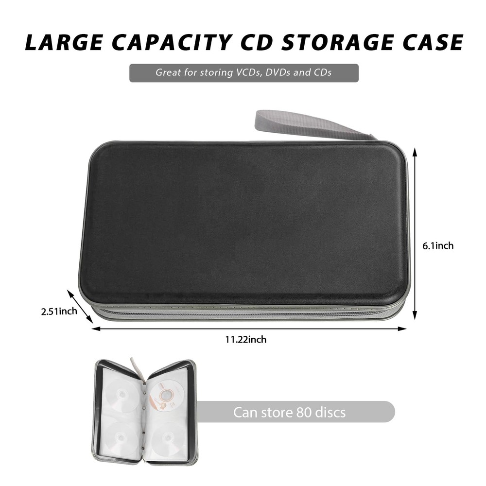 80 Capacity CD/DVD Cases Holders Hard Plastic Protective Storage Organizer