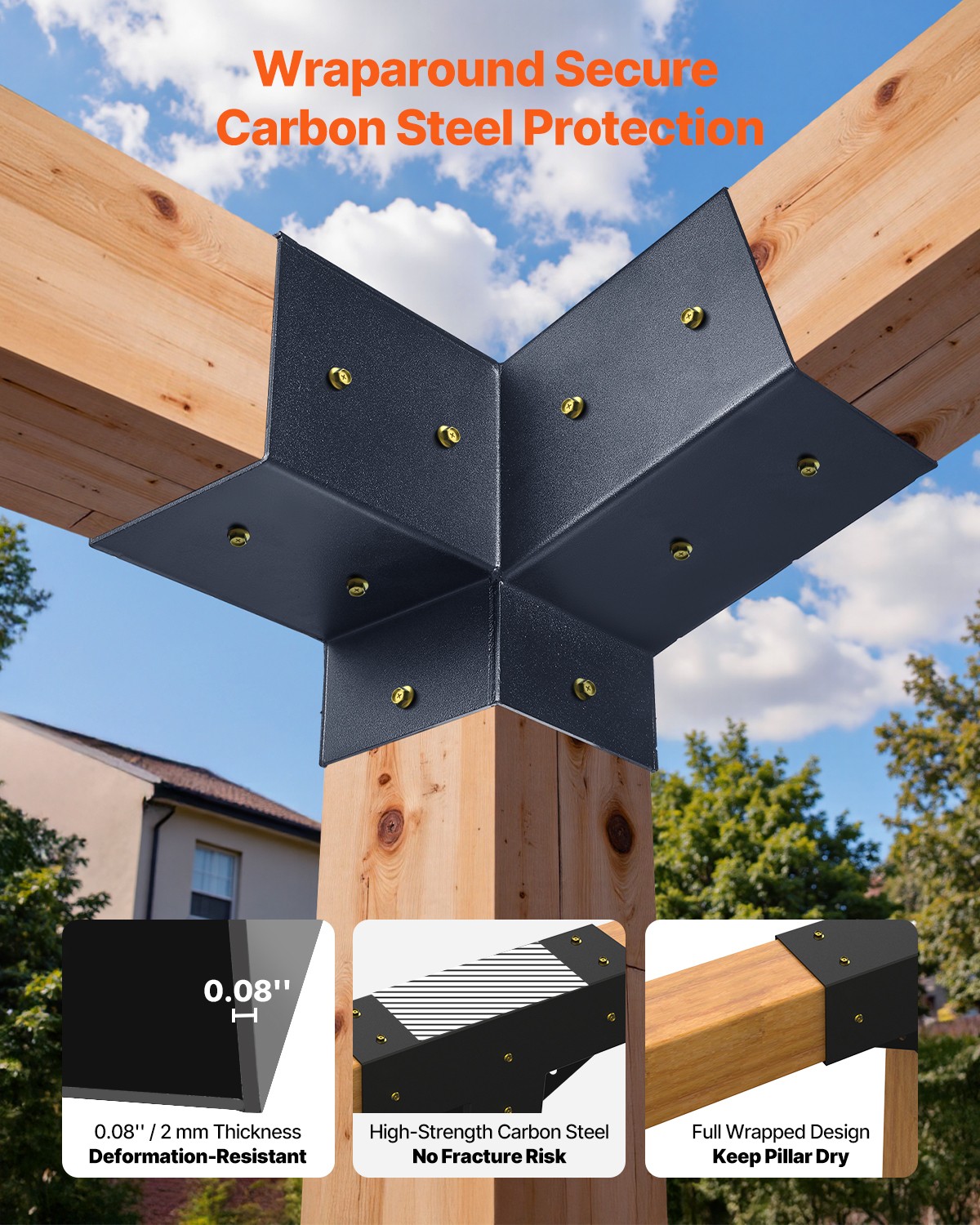 VEVOR 4x4 Inch Pergola Bracket Kit Inner 3.5x3.5 3-Way Slanted Brackets DIY Post