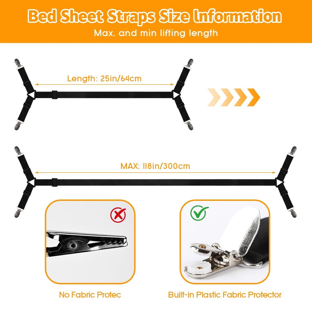 Bed Sheet Straps, 4Pcs Elastic Adjustable Bed Sheet Holder Straps, Fitted She...