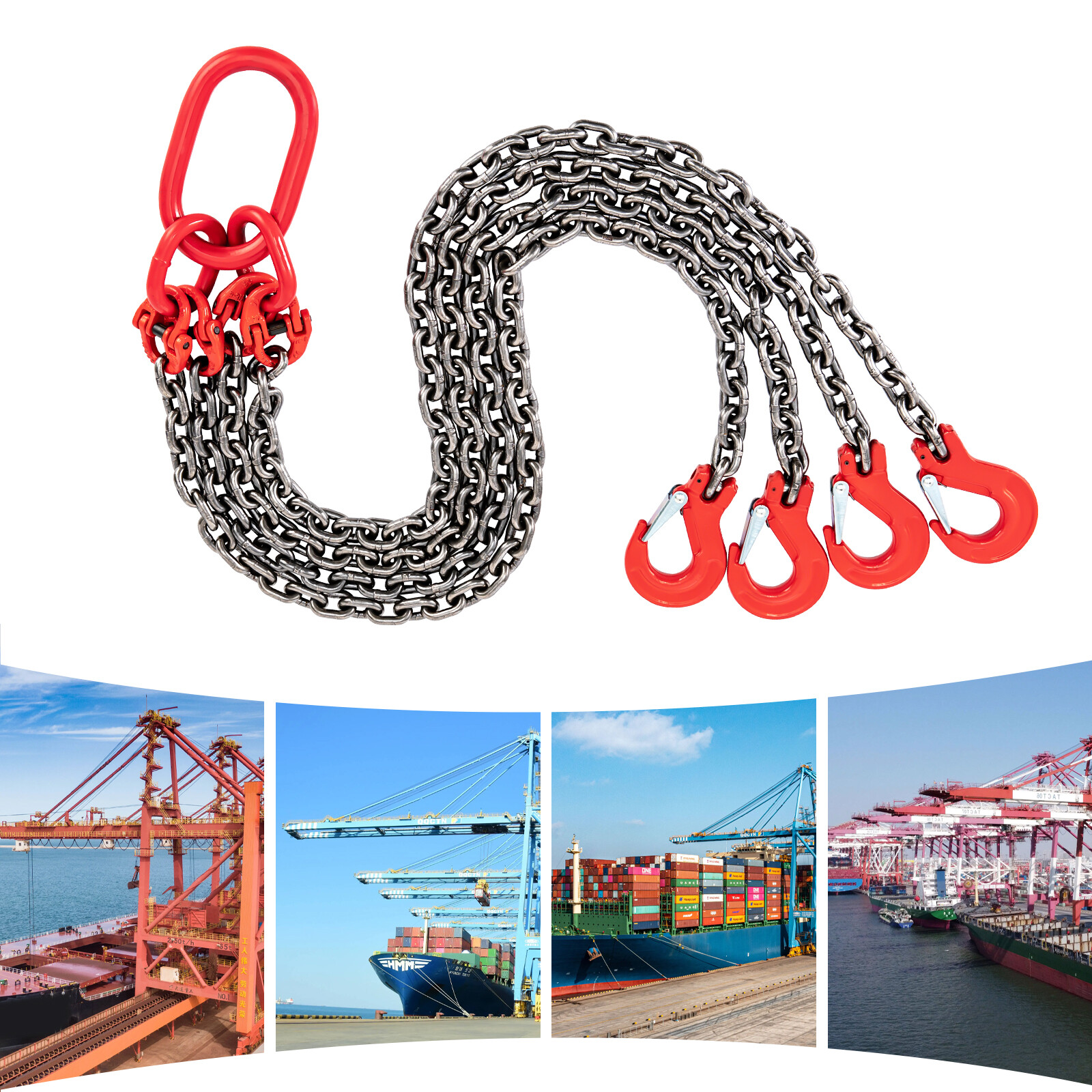 5Ton Chain Sling 5/16" in 4 Legs with Sling Hooks G80 Lifting Chain Sling Red