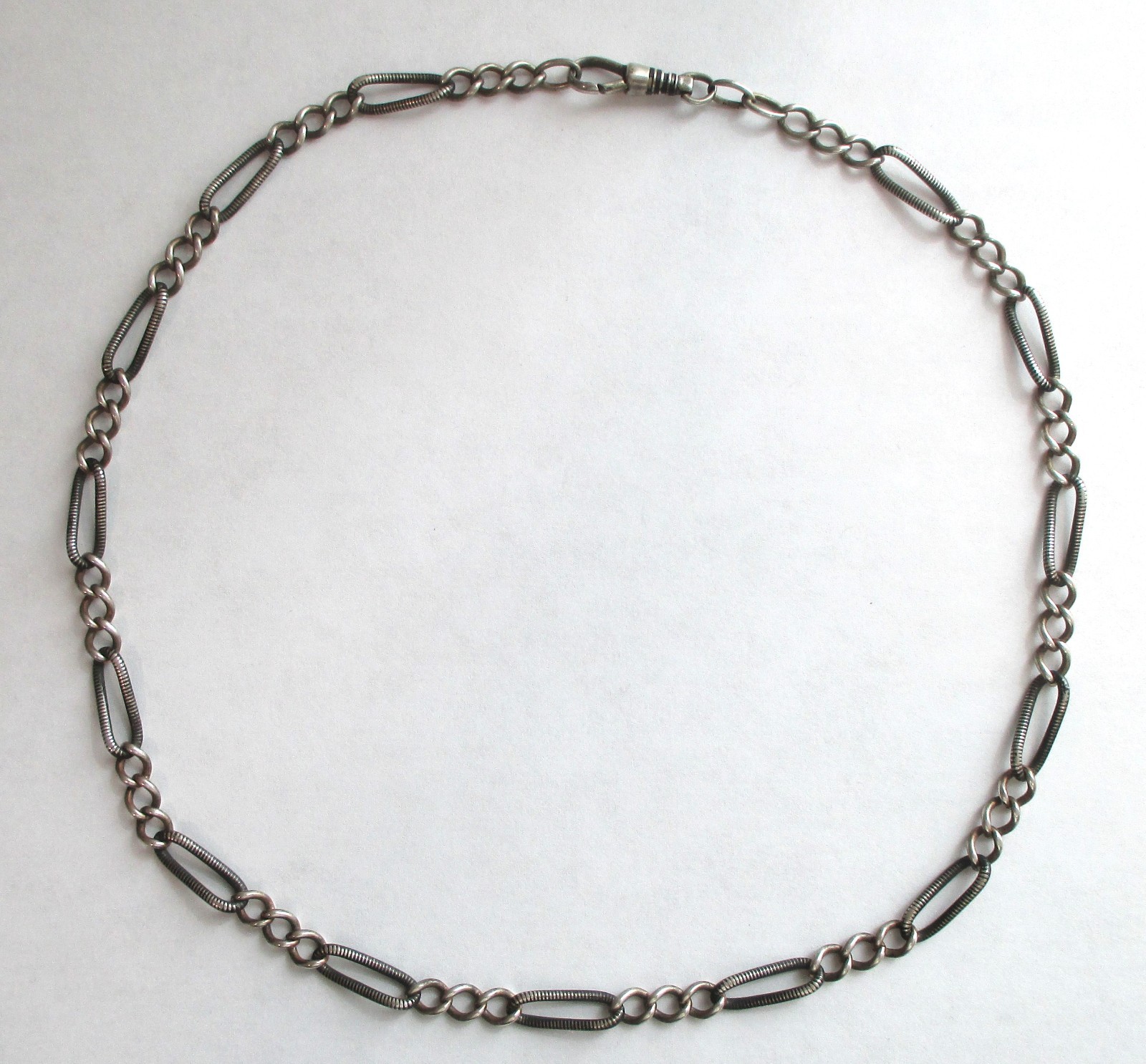 16in ANTIQUE 800 SILVER NIELLO INLAY WATCH CHAIN NECKLACE