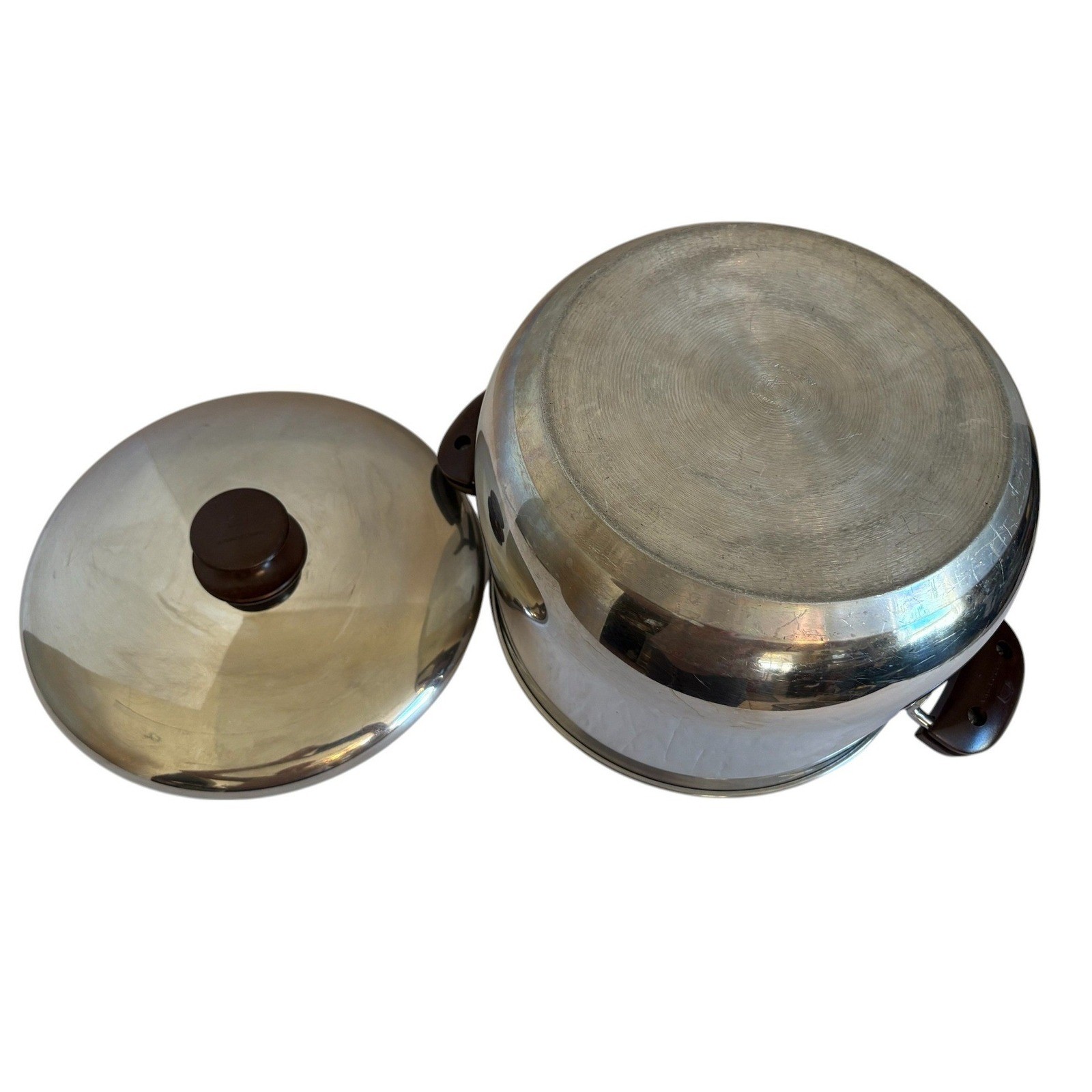 Lagostina Thermoplan Stainless Steel 8QT Stockpot Lid Italy Vintage Brown Handle