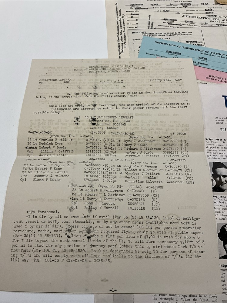 WWII Documents USAAF Air Force Pilot items 1940's to 1960's