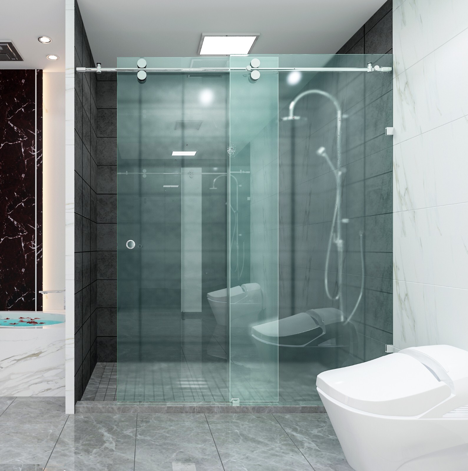 DIYHD Frameless sliding glass shower door track barn shower door hardware kit