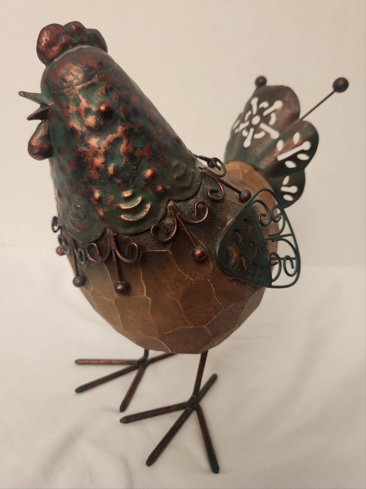 ROOSTER ,BRASS & CERAMIC ROOSTER 9"X8"X5" RUSTIC LOOK PRE OWNED