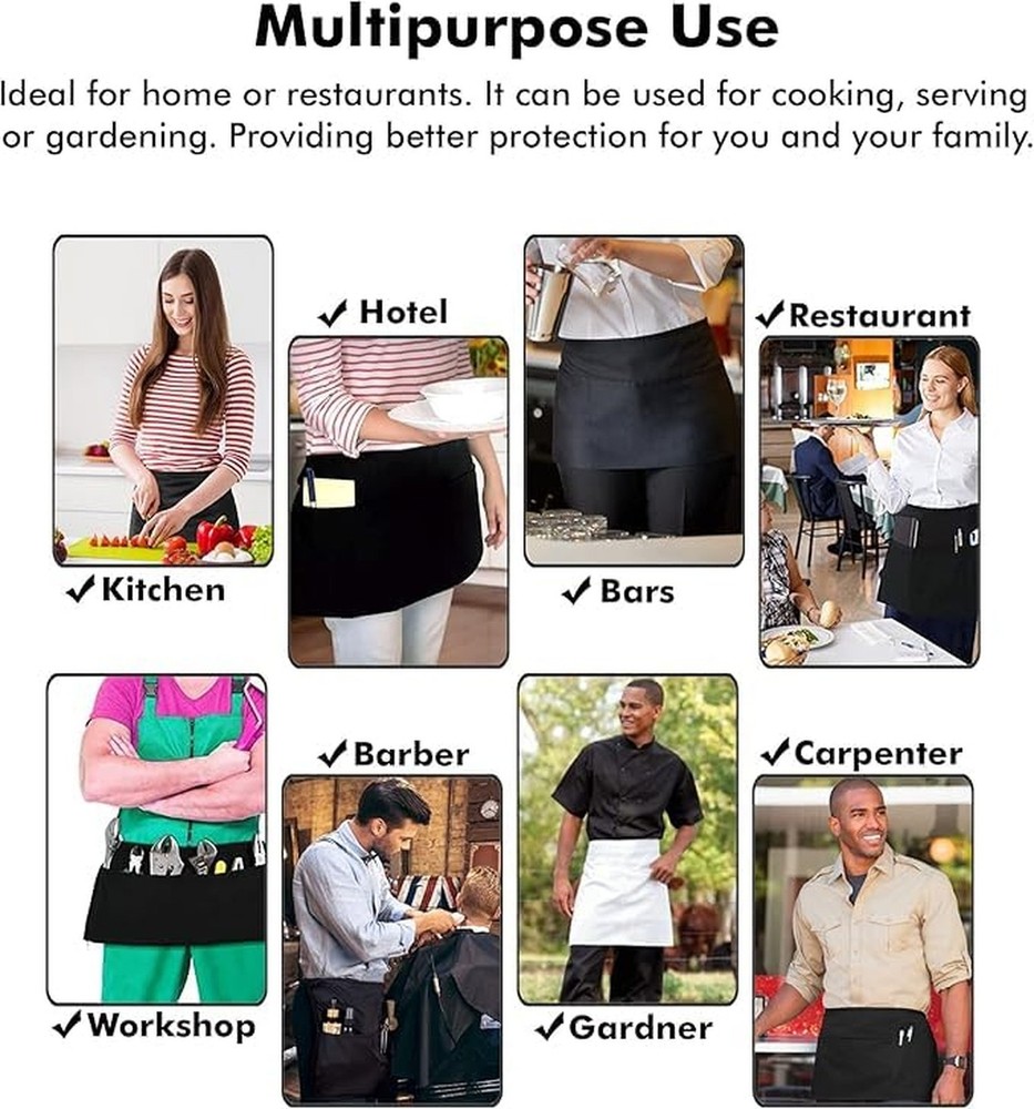 Dreamology 12 Pack Server Aprons with 3 Pockets,Black Server Apron,Waitress A...