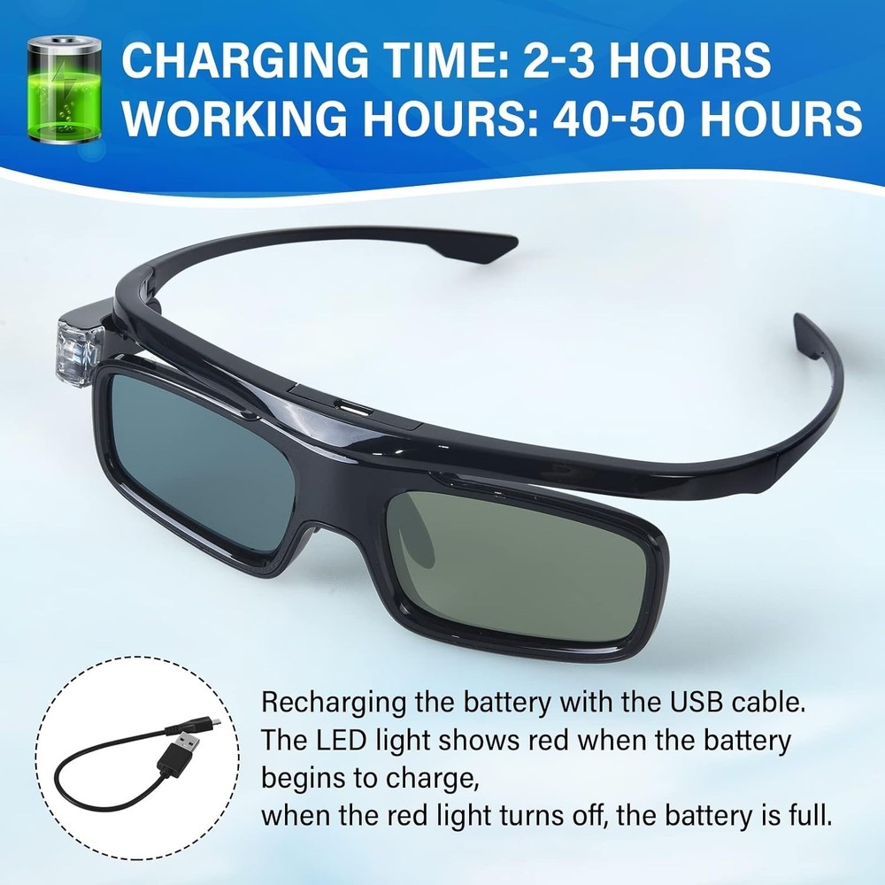3D Glasses Active Shutter Rechargeable for DLP-Link Projectors 2 Pack