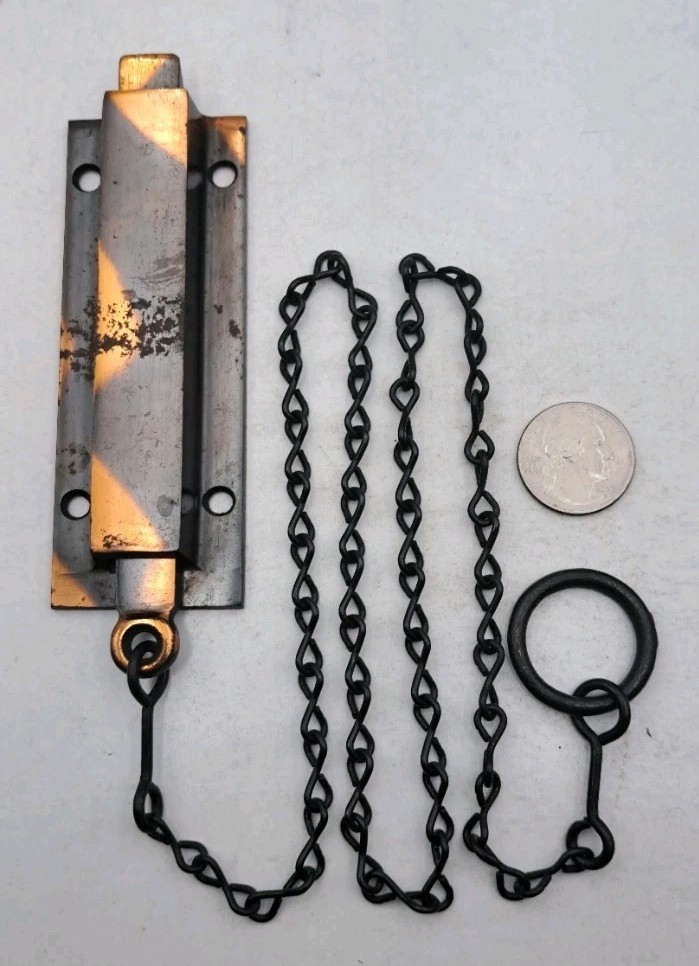 Antique Spring Loaded Latch Chain Pull Japanned Surface Mount Door Hardware