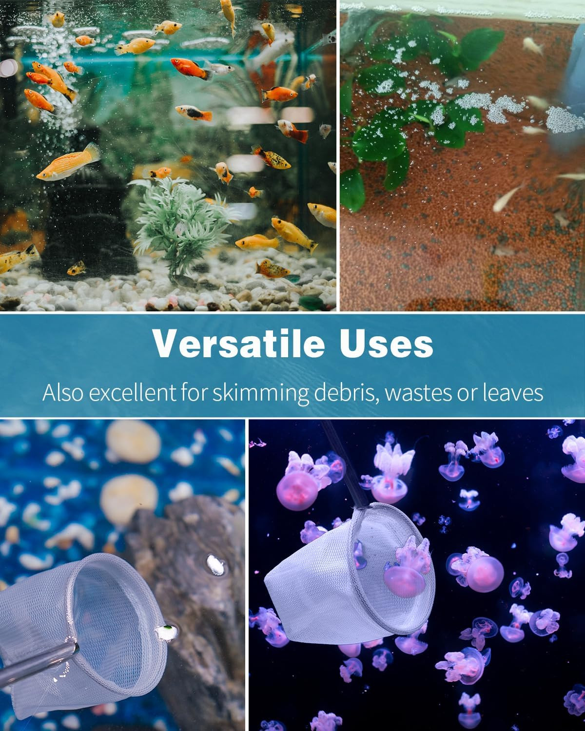 2 Inch Aquarium Fish Net Fine Mesh Shrimp Fry Tank with Extendable Steel Handle