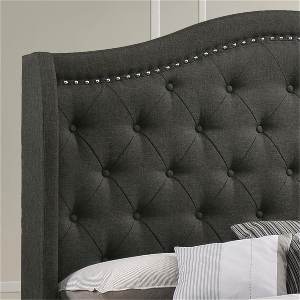 Pemberly Row Transitional Fabric Upholstered Camel Back Queen Bed Gray