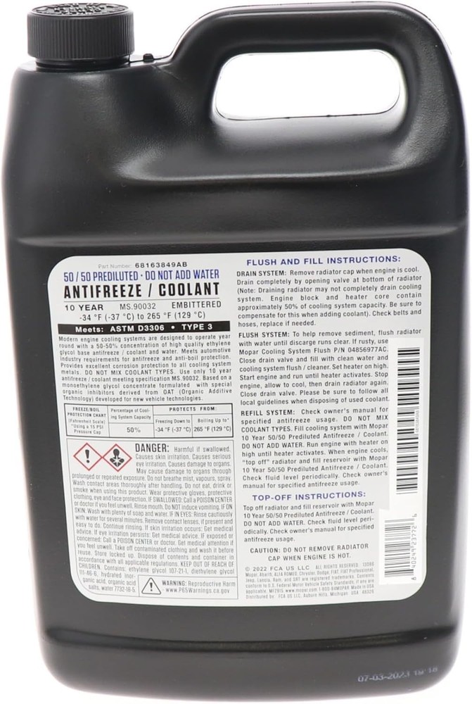 High Performance 50/50 Antifreeze Coolant MS.90032 for Engine Longevity